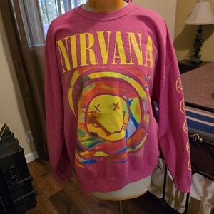 NIRVANA Pink Graphic Crewneck Sweatshirt with Yellow Logo